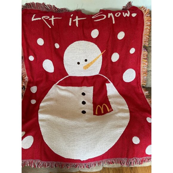 Rare Vintage McDonalds Let It Snow Snowman Throw Blanket Christmas Holiday Cozy - Picture 1 of 6